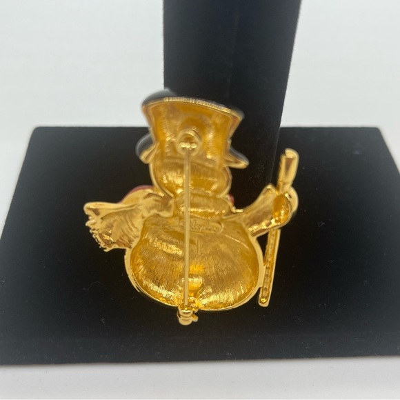 Napier vintage gold tone Festive Snowman Brooch with Black Hat and Red Scarf - Picture 4 of 8